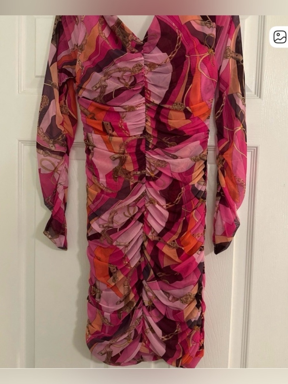 L’AGENCE Lolisa Bodycon Mini Dress Pink Purple Abstract Pattern 0 4 NWT Clubwear - Picture 2 of 5